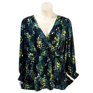 Torrid Black Brush Rain Dot Surplice Tie Cut Out Long Sleeve Blouse Womens 4X